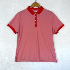 FootJoy ProDry Golf Polo Womens Large Red White Micro Stripe Short Sleeve Shirt